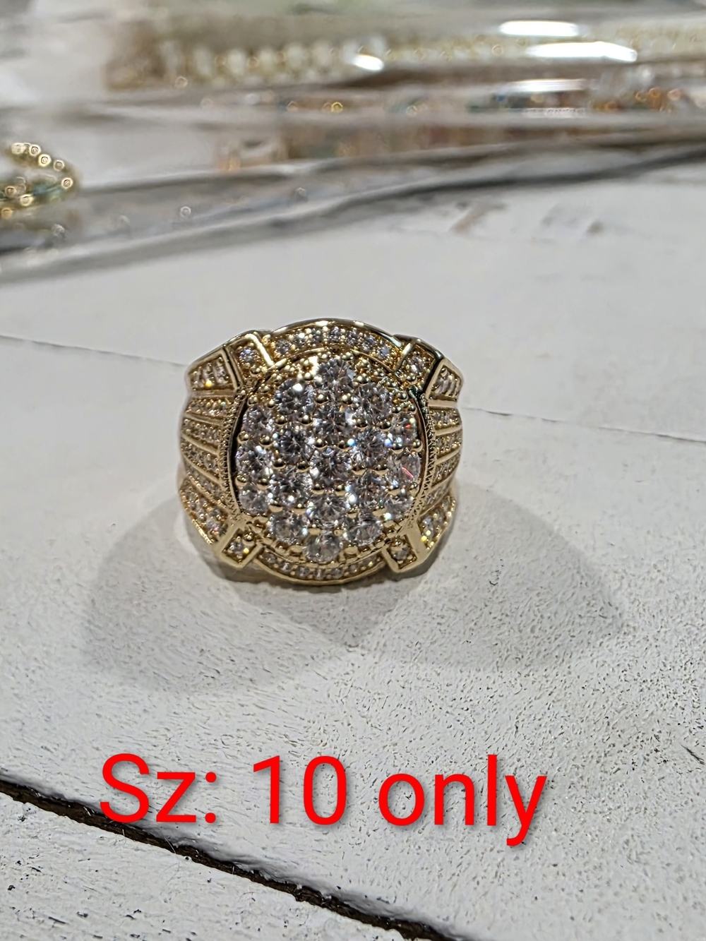 14k Gold-Plated Pavé Cluster Statement Ring - Size 10